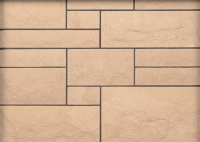 Longridge sandstone Rock Faced ashlar sample panel by Cumbrian Stone